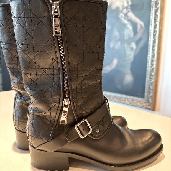 CHRISTIAN DIOR Guetre leather motorcycle boots - Picture 3 of 4